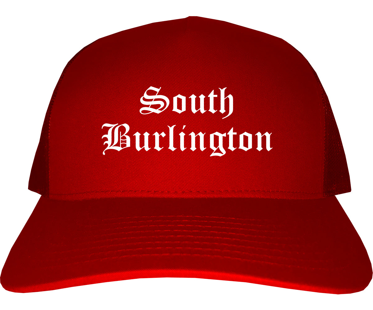 South Burlington Vermont VT Old English Mens Trucker Hat Cap Red