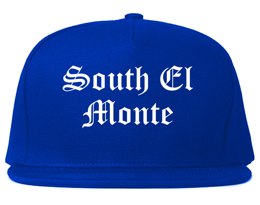 South El Monte California CA Old English Mens Snapback Hat Royal Blue