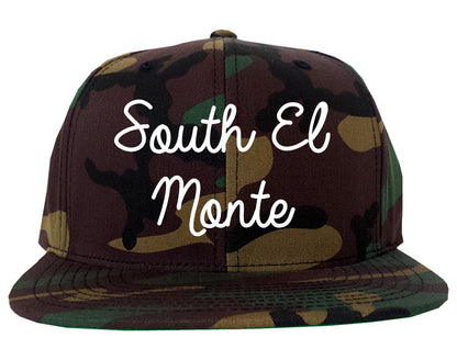South El Monte California CA Script Mens Snapback Hat Army Camo