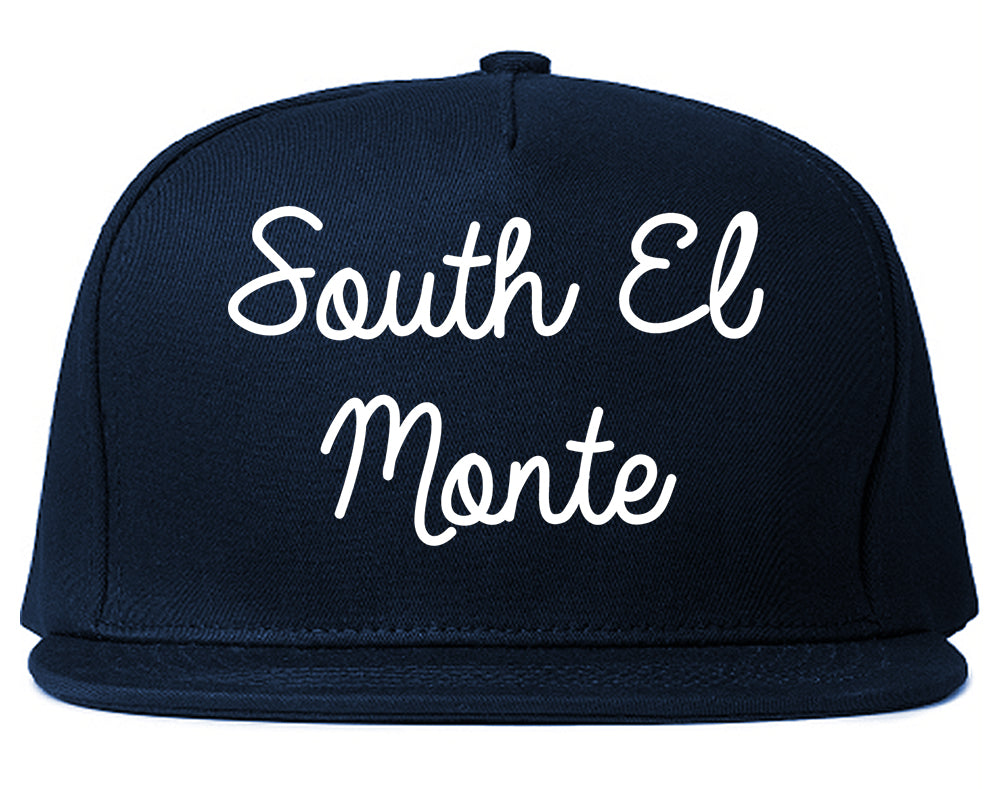 South El Monte California CA Script Mens Snapback Hat Navy Blue