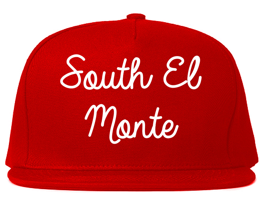South El Monte California CA Script Mens Snapback Hat Red