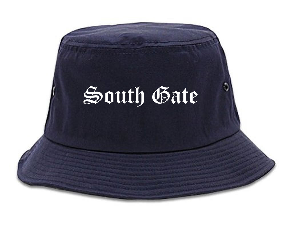 South Gate California CA Old English Mens Bucket Hat Navy Blue