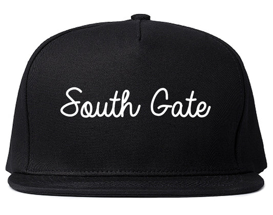South Gate California CA Script Mens Snapback Hat Black