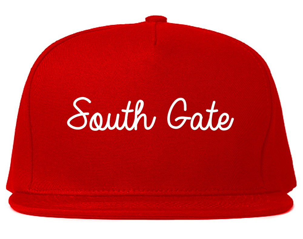 South Gate California CA Script Mens Snapback Hat Red