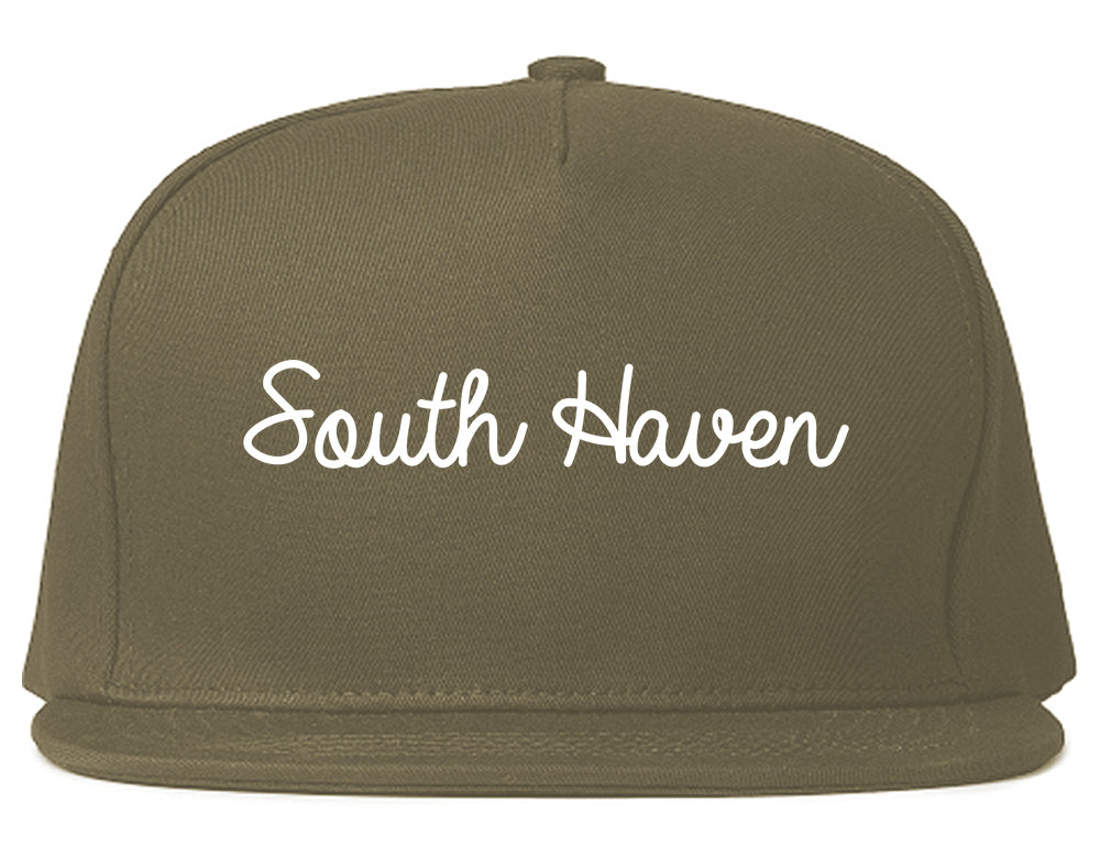 South Haven Michigan MI Script Mens Snapback Hat Grey