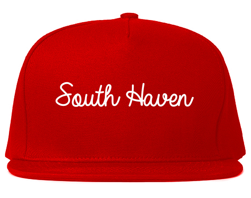 South Haven Michigan MI Script Mens Snapback Hat Red