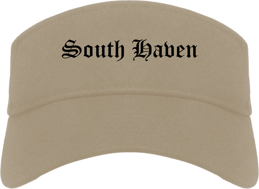 South Haven Michigan MI Old English Mens Visor Cap Hat Khaki