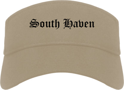 South Haven Michigan MI Old English Mens Visor Cap Hat Khaki