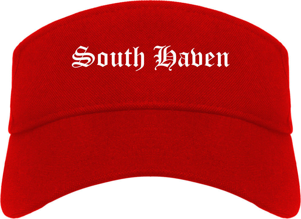 South Haven Michigan MI Old English Mens Visor Cap Hat Red