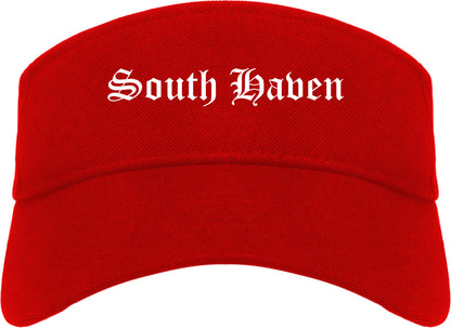 South Haven Michigan MI Old English Mens Visor Cap Hat Red