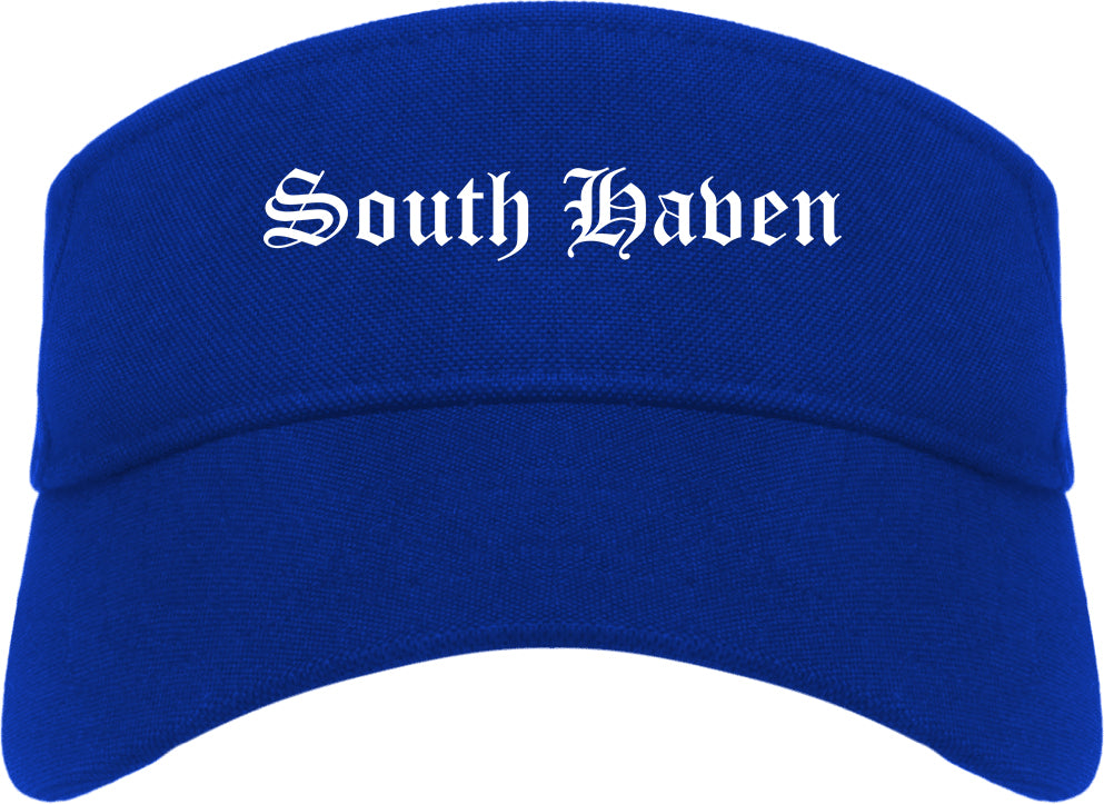 South Haven Michigan MI Old English Mens Visor Cap Hat Royal Blue