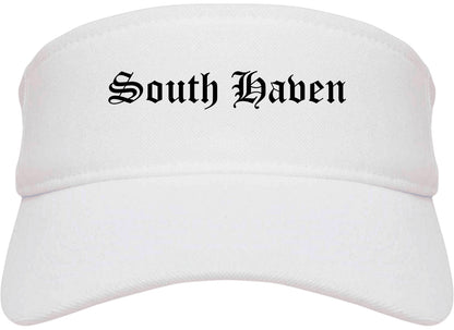 South Haven Michigan MI Old English Mens Visor Cap Hat White