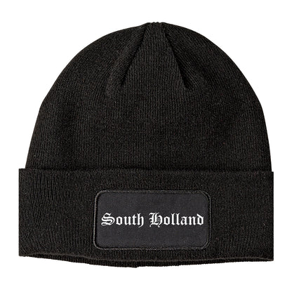 South Holland Illinois IL Old English Mens Knit Beanie Hat Cap Black