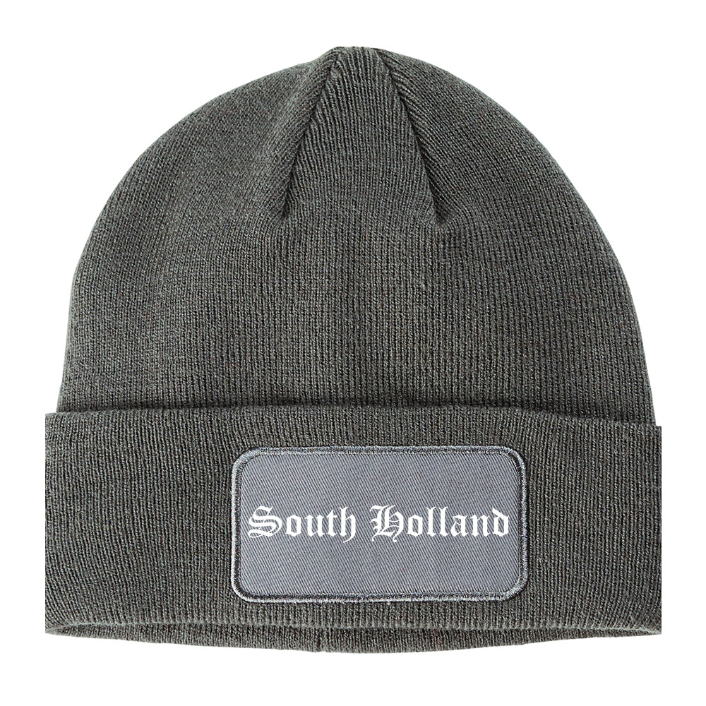 South Holland Illinois IL Old English Mens Knit Beanie Hat Cap Grey
