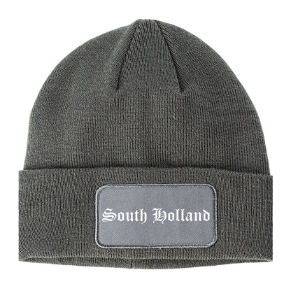 South Holland Illinois IL Old English Mens Knit Beanie Hat Cap Grey