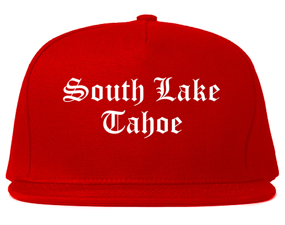 South Lake Tahoe California CA Old English Mens Snapback Hat Red