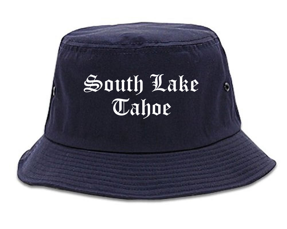 South Lake Tahoe California CA Old English Mens Bucket Hat Navy Blue