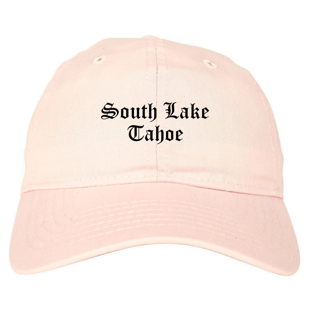 South Lake Tahoe California CA Old English Mens Dad Hat Baseball Cap Pink