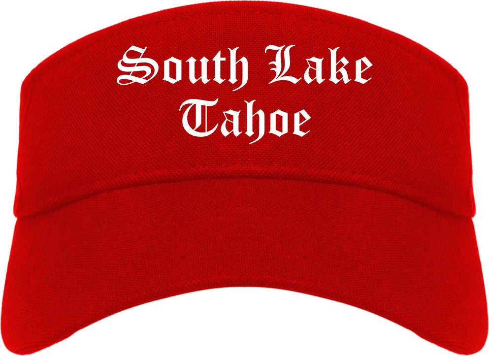 South Lake Tahoe California CA Old English Mens Visor Cap Hat Red