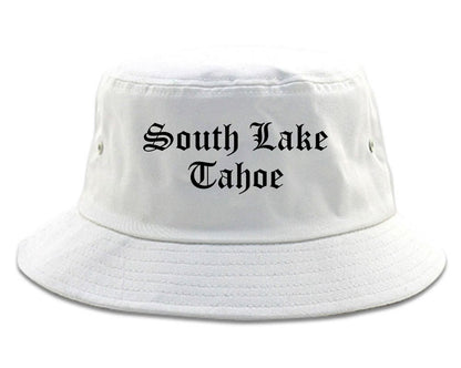 South Lake Tahoe California CA Old English Mens Bucket Hat White