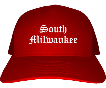 South Milwaukee Wisconsin WI Old English Mens Trucker Hat Cap Red
