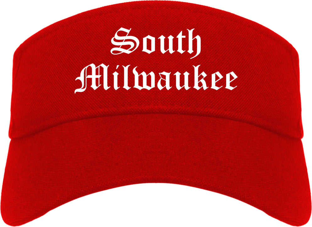 South Milwaukee Wisconsin WI Old English Mens Visor Cap Hat Red