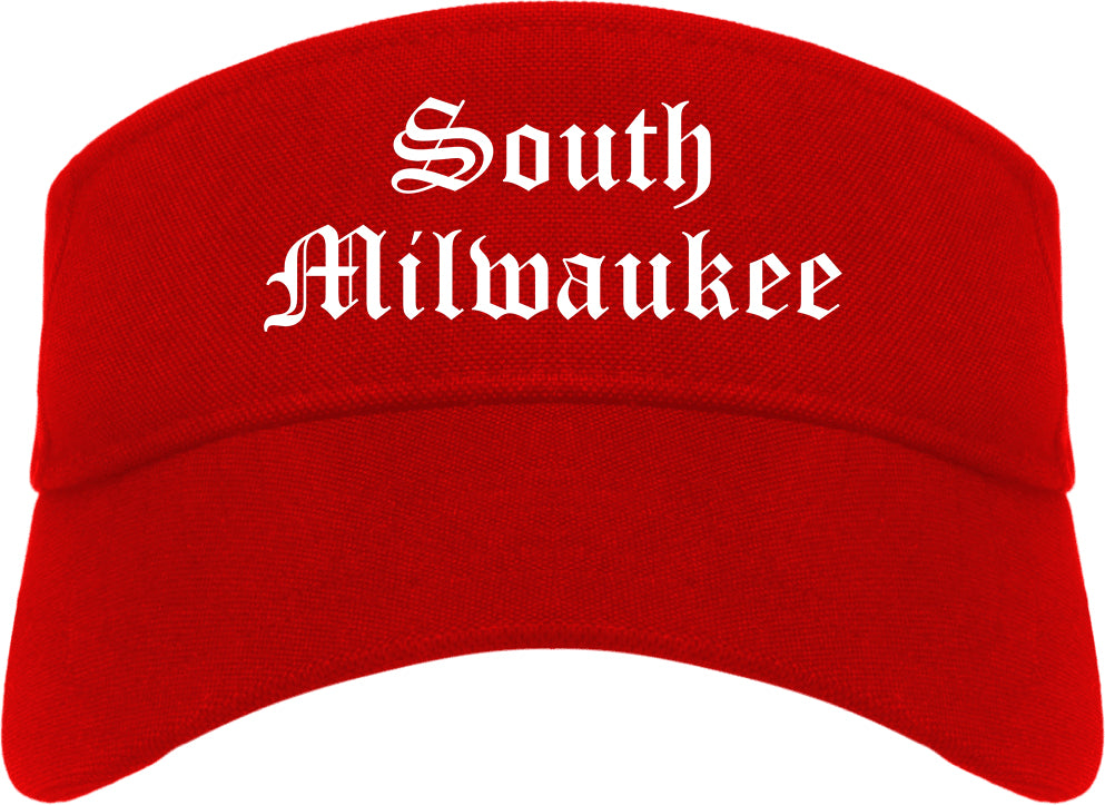 South Milwaukee Wisconsin WI Old English Mens Visor Cap Hat Red