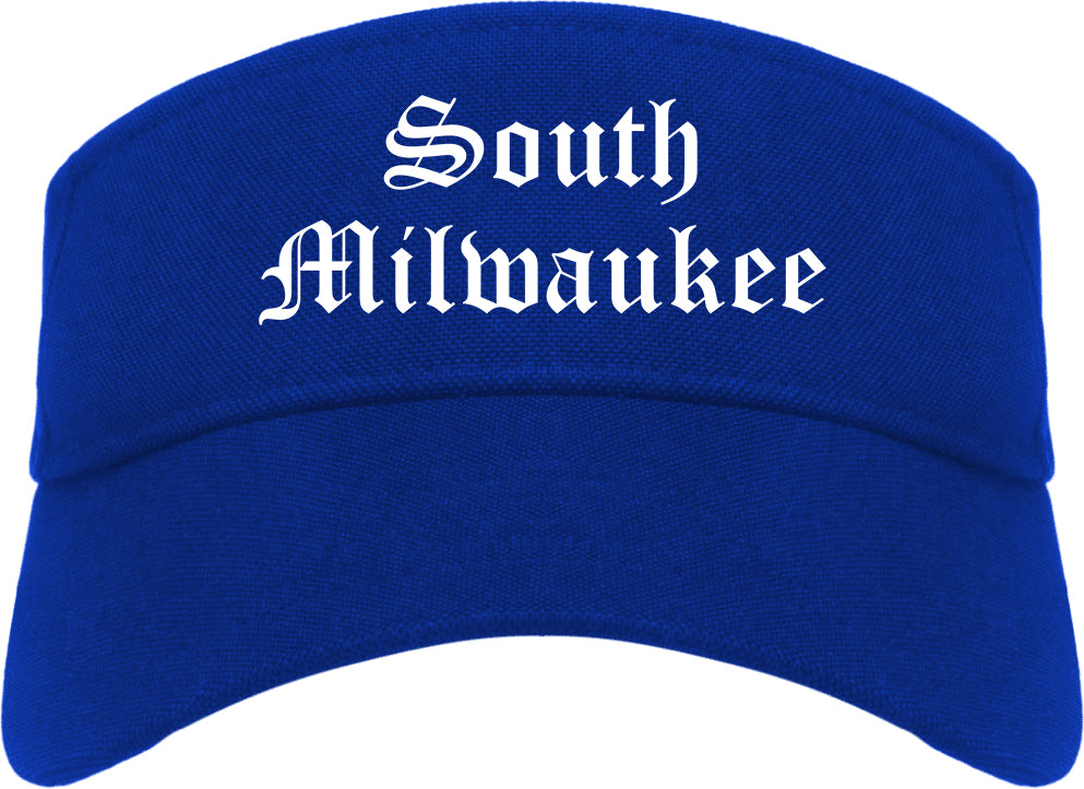 South Milwaukee Wisconsin WI Old English Mens Visor Cap Hat Royal Blue