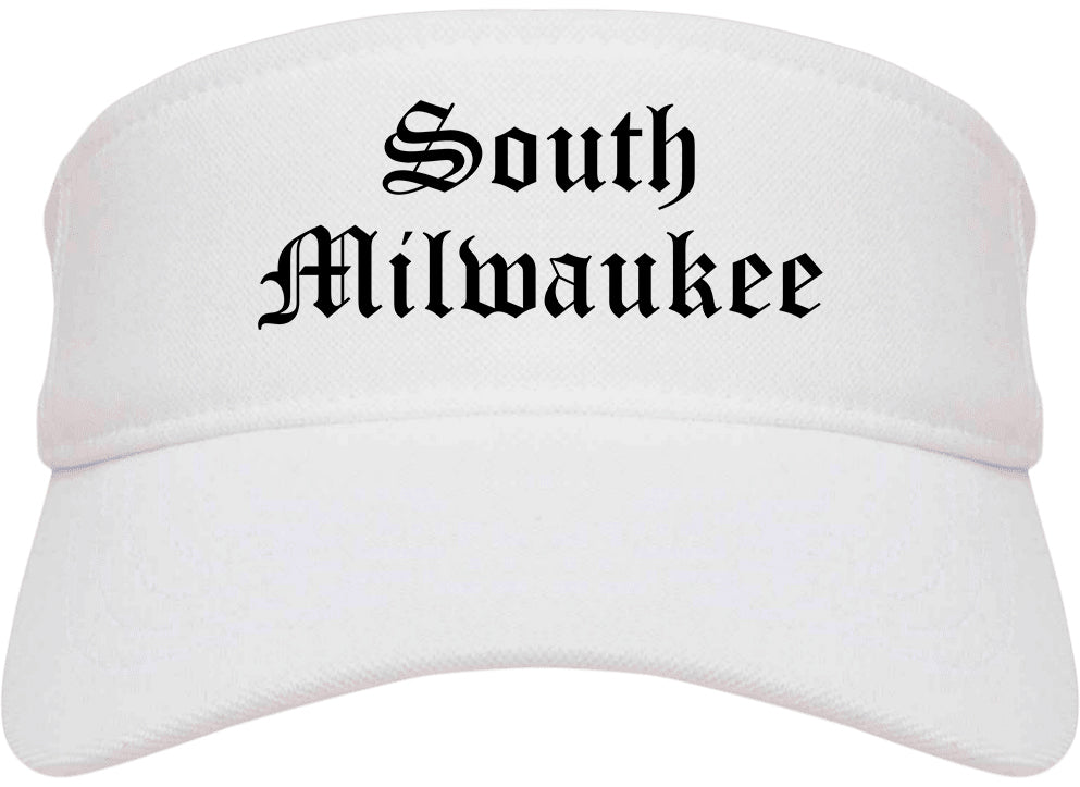 South Milwaukee Wisconsin WI Old English Mens Visor Cap Hat White