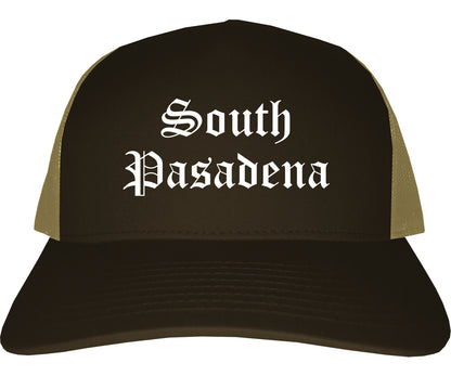 South Pasadena California CA Old English Mens Trucker Hat Cap Brown