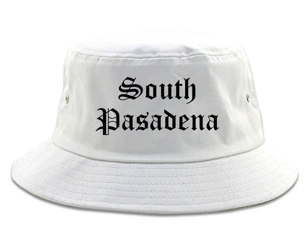 South Pasadena California CA Old English Mens Bucket Hat White