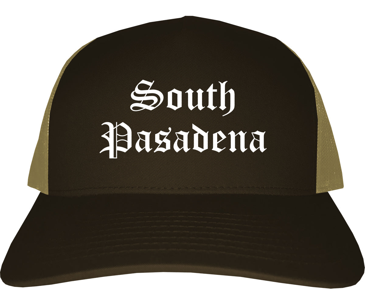 South Pasadena Florida FL Old English Mens Trucker Hat Cap Brown