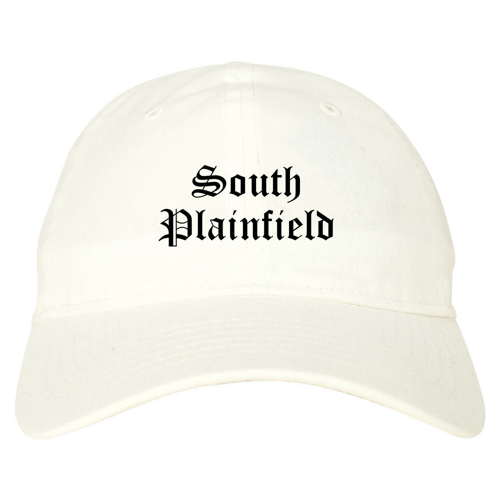 South Plainfield New Jersey NJ Old English Mens Dad Hat Baseball Cap White