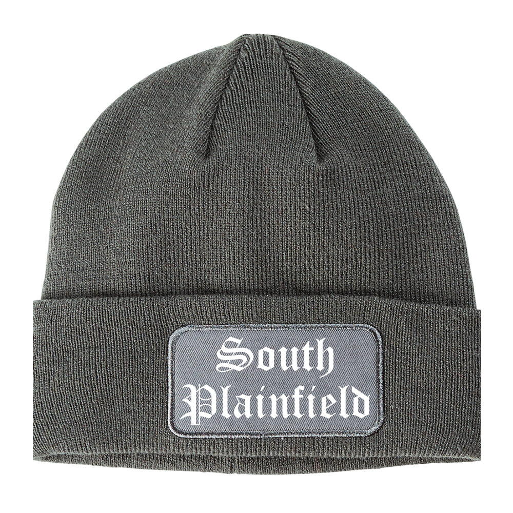 South Plainfield New Jersey NJ Old English Mens Knit Beanie Hat Cap Grey