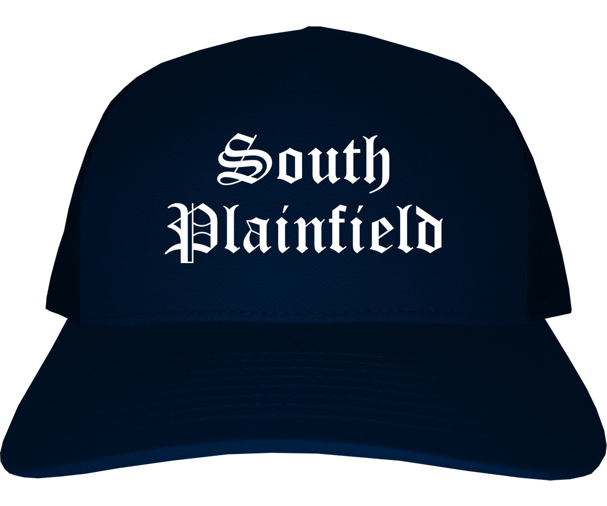 South Plainfield New Jersey NJ Old English Mens Trucker Hat Cap Navy Blue