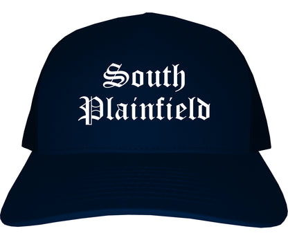 South Plainfield New Jersey NJ Old English Mens Trucker Hat Cap Navy Blue