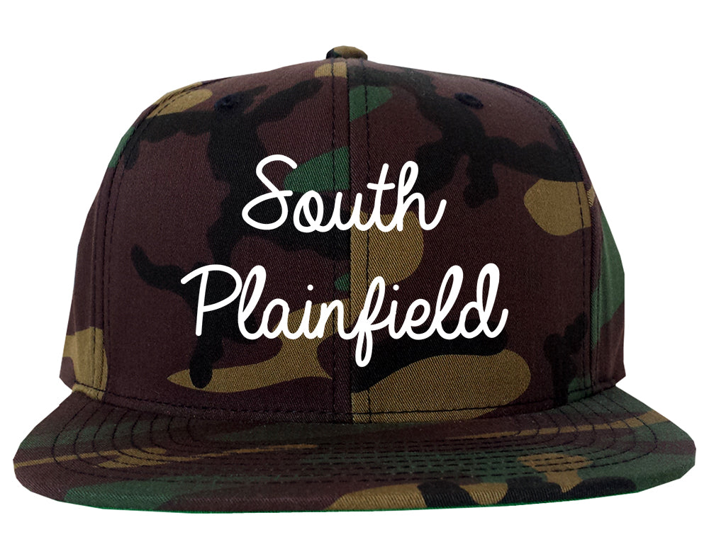 South Plainfield New Jersey NJ Script Mens Snapback Hat Army Camo