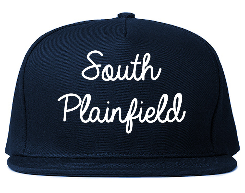 South Plainfield New Jersey NJ Script Mens Snapback Hat Navy Blue