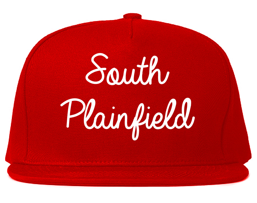 South Plainfield New Jersey NJ Script Mens Snapback Hat Red