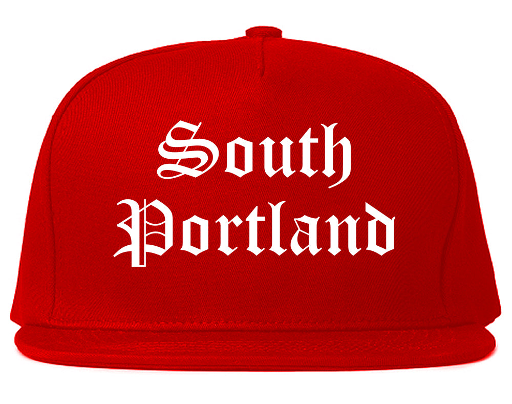 South Portland Maine ME Old English Mens Snapback Hat Red