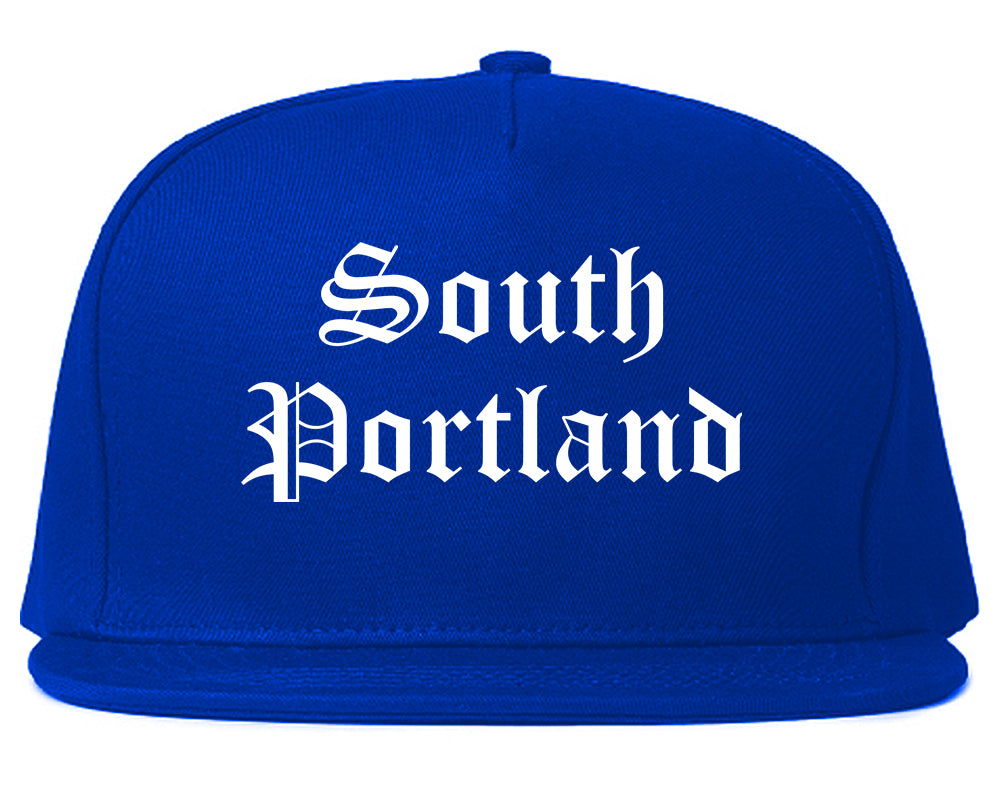 South Portland Maine ME Old English Mens Snapback Hat Royal Blue