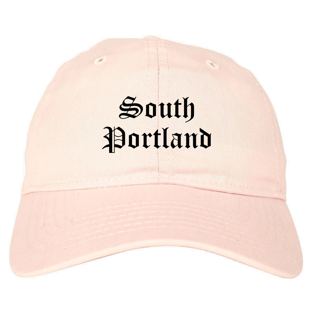 South Portland Maine ME Old English Mens Dad Hat Baseball Cap Pink