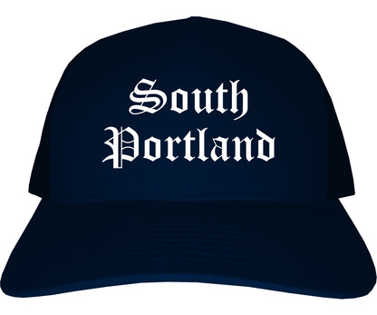 South Portland Maine ME Old English Mens Trucker Hat Cap Navy Blue