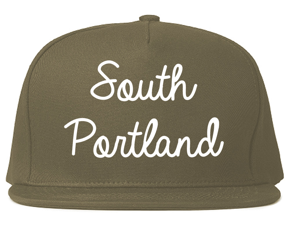 South Portland Maine ME Script Mens Snapback Hat Grey