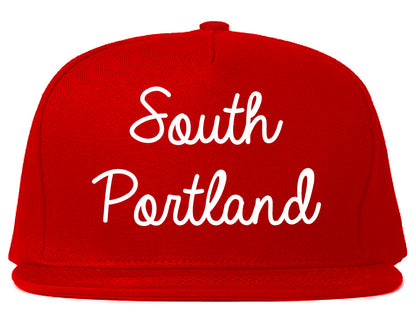 South Portland Maine ME Script Mens Snapback Hat Red