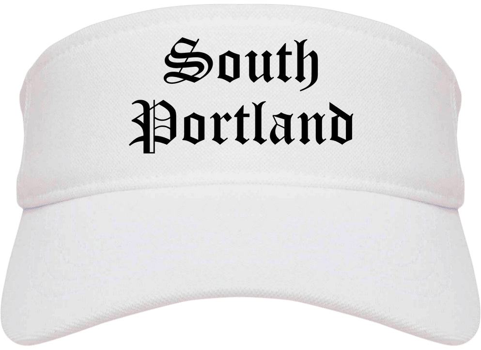South Portland Maine ME Old English Mens Visor Cap Hat White