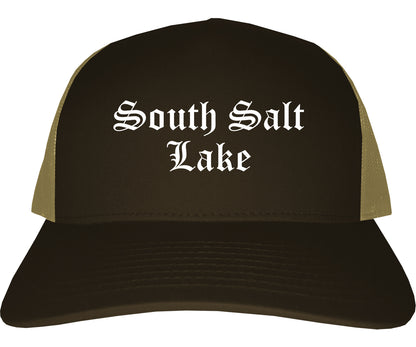 South Salt Lake Utah UT Old English Mens Trucker Hat Cap Brown