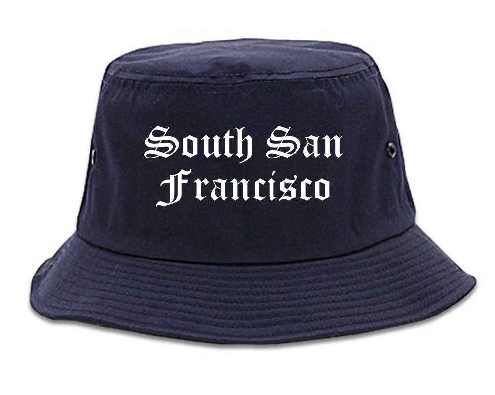 South San Francisco California CA Old English Mens Bucket Hat Navy Blue