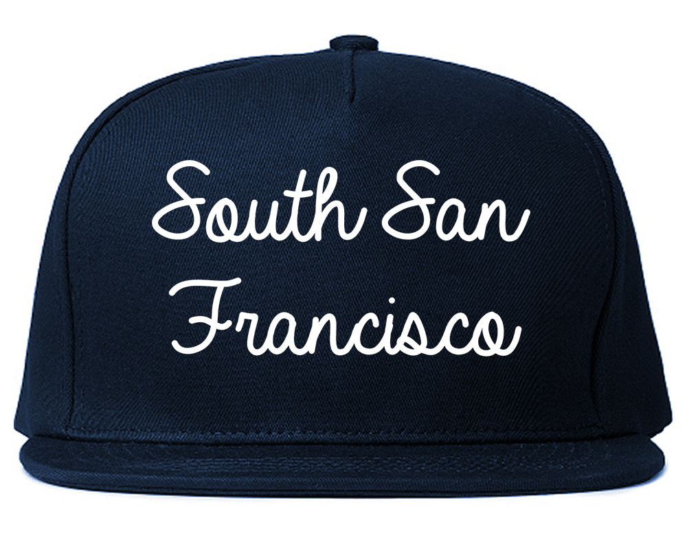 South San Francisco California CA Script Mens Snapback Hat Navy Blue