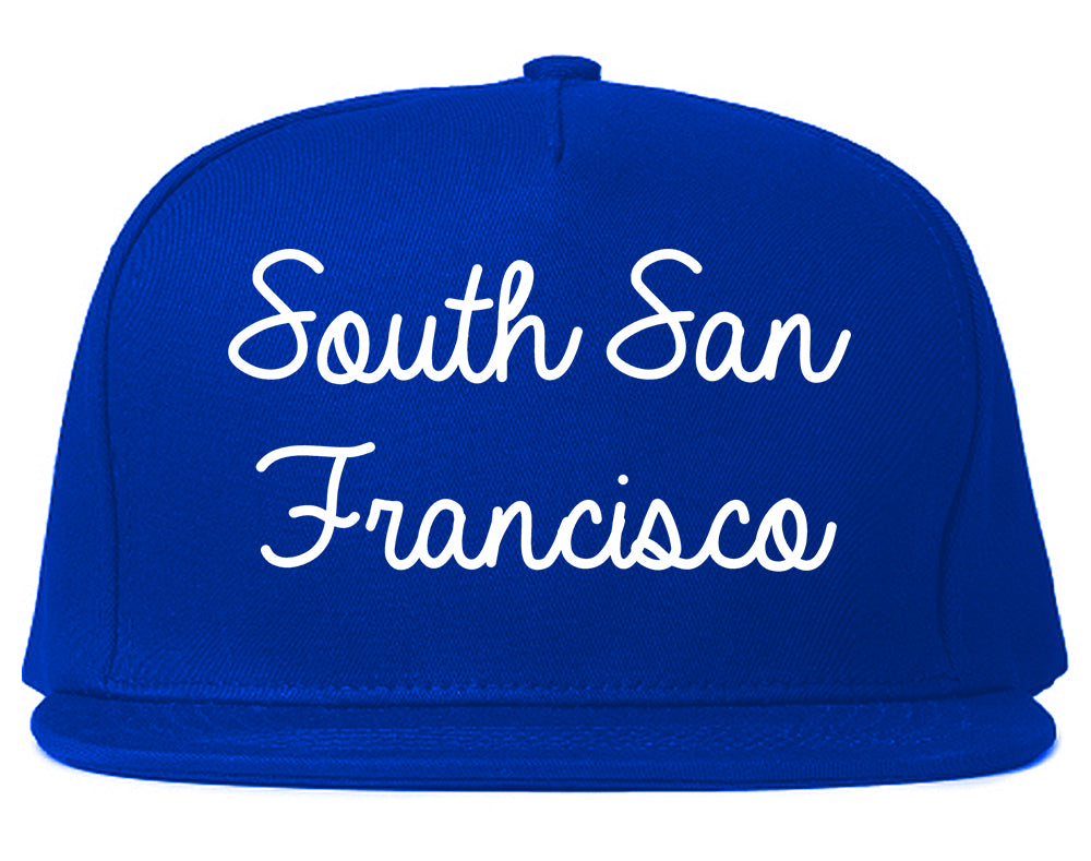 South San Francisco California CA Script Mens Snapback Hat Royal Blue